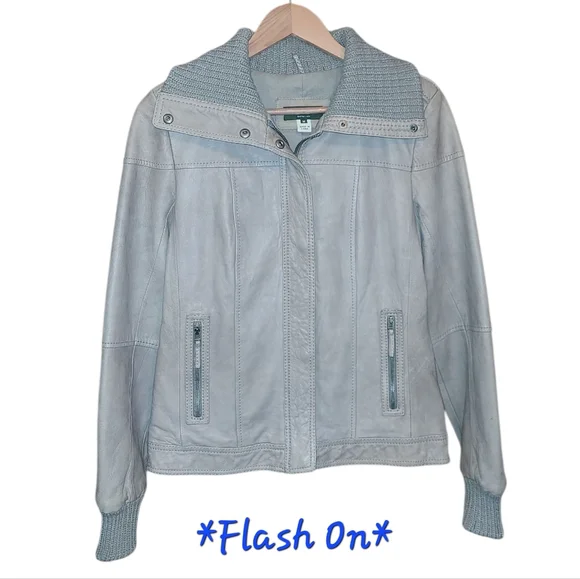 Women's Eddie Bauer Lamb Leather Jacket Medium Light Grey - Picture 4 of 15